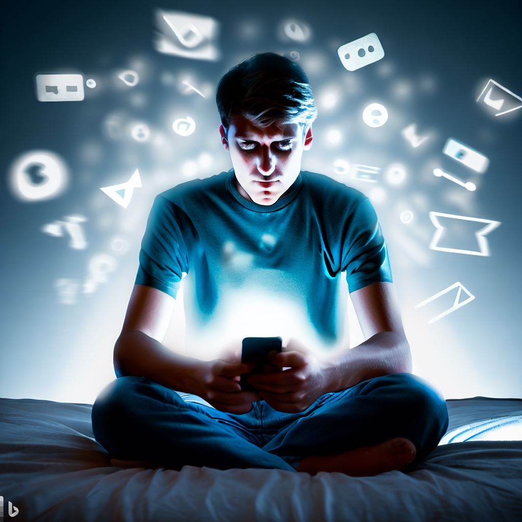 Jovem absorto no celular, ilustrando o uso excessivo de redes sociais