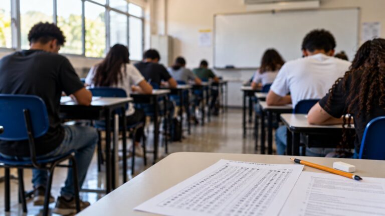 Estudantes fazendo prova em sala de aula (imagem ilustrativa)