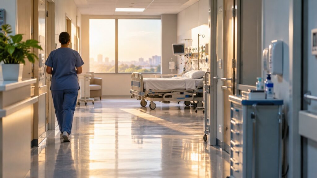 Corredor de hospital com leito vazio (imagem ilustrativa)