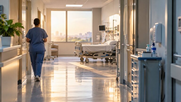 Corredor de hospital com leito vazio (imagem ilustrativa)