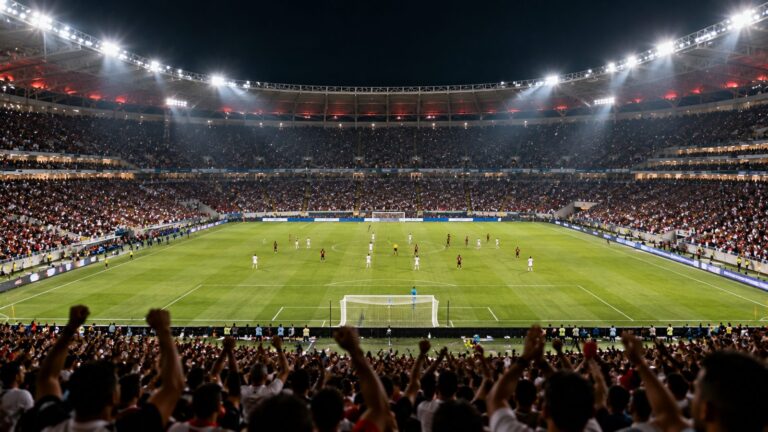 Estádio lotado em noite de jogo eliminatório de copa nacional