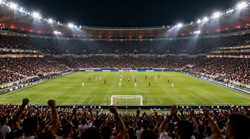 Estádio lotado em noite de jogo eliminatório de copa nacional