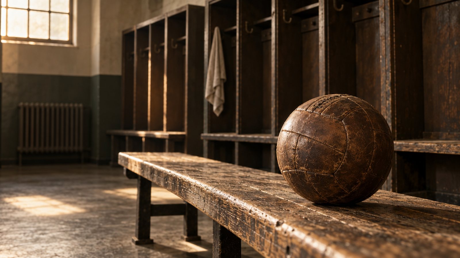 Bola antiga em vestiário, remetendo à história do futebol potiguar