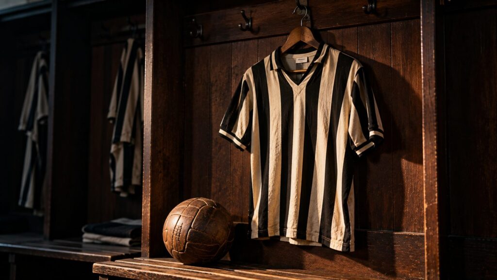 Camisa alvinegra antiga pendurada em vestiário, homenagem aos ídolos do ABC