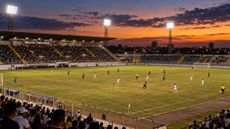 Jogo noturno de terceira divisão em estádio brasileiro de médio porte